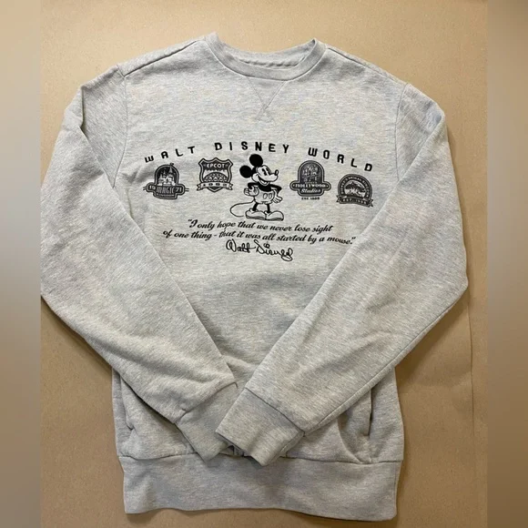 Disney Parks Adults Size Small Grey Sweatshirt Pockets Walt Disney World Mickey - Picture 7 of 13
